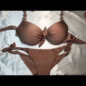Bikini / swimwear brown and silver adjustable bottoms size M top and bottom